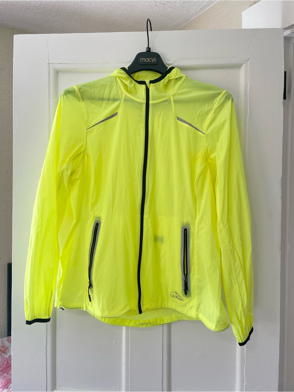 Womens L Bean Bright Running Cycling Neon Yellow High-Vis Reflective Windbreaker